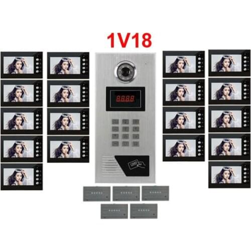 Home security Building 7" LCD Video Door Phone FRID Panel CCD Outdoor Camera Video Doorbell Audio Intercom System 18-Apartments