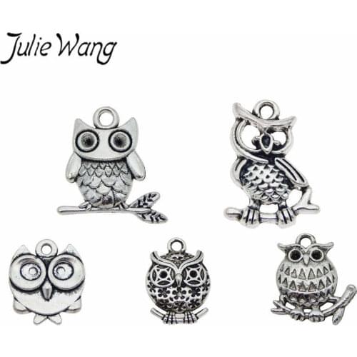 Julie Wang Mixed Owl Birds Animal Alloy Charms Antique Colors Necklace Pendant Bracelet Jewelry Making Charms Accessory