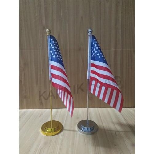 KAFNIK,American/USA Office table desk flag with gold or silver metal flagpole base 14*21cm country flag free shipping