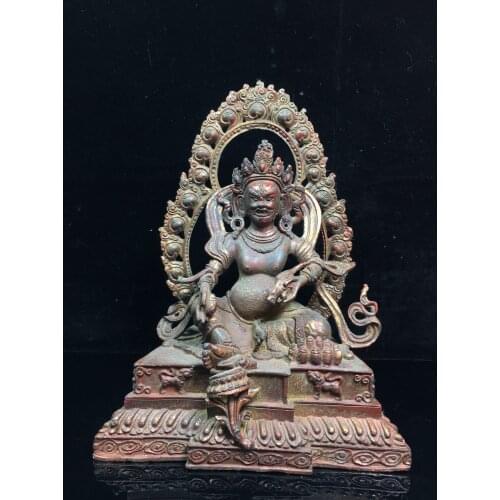 10"Tibet Temple Collection Old Bronze Lacquer Cinnabar Northern Wei Buddha Yellow God of Wealth Buddha Huang Caishen Enshrine