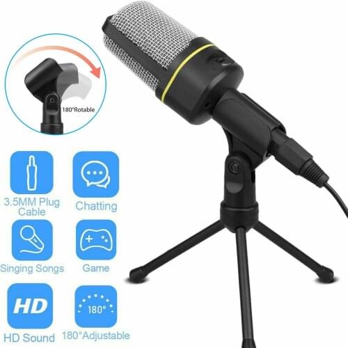 Condenser Microphone 3.5mm Plug Home Stereo MIC Desktop Tripod for PC YouTube Video Skype Chatting Gaming Podcast Recording