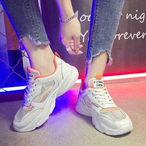 Cheap Woman Pink Sneakers 2019 Summer Breathable Mesh Running Shoes for Women Height Increasing Walking Platform Shoes Chaussure