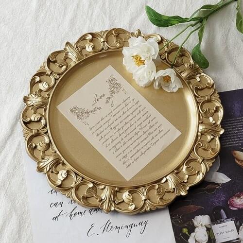 Ins Wind Retro Round Cake Storage Tray Tea Pot Home Wedding Decorative Dessert Jewelry Display Plate Coffee Table