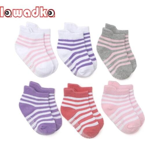 Lawadka 6Pairs/Lot Striped Baby Boys Girls Floor Socks Cotton Anti-slip Socks for Girls Casual Clothes Accessories 0-5Years Old
