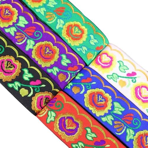7 Yards 5cm Flowers Pattern Woven Jacquard Ribbons Embroidery Lace Trim For Garment Bags Curtain DIY Decoration Sewing Webbing