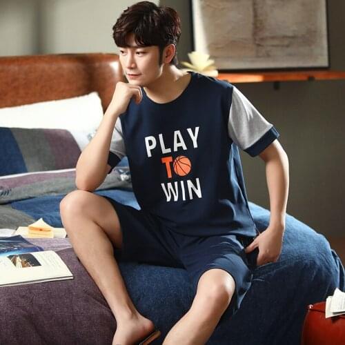 Men Pajamas Set Summer Short Sleeve Pyjamas Male Letter Pattern Sleepwear Plus Size L-4XL Nightwear Home Clothing Pijama Hombre