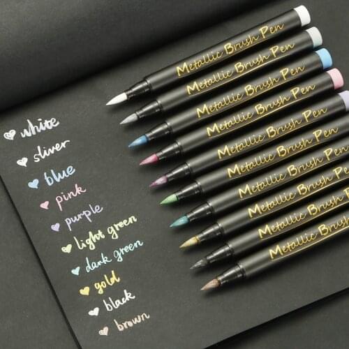 Metallic Marker Pens Set 10 Colors Assorted Premium Paint Pen Writing for Black Paper Wedding Guest Book Craft Supplies Glass
