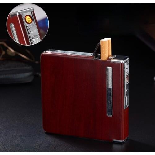 Heating Wire Lighter Aluminum Alloy Automatic Cigarette Case 20pcs USB Charging Lighter Cigarette Lighter Tobacco Accessories