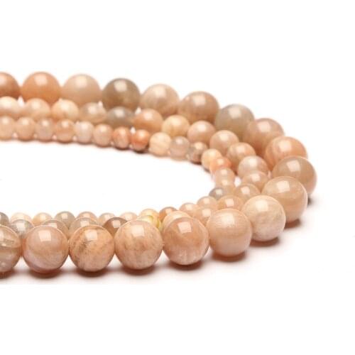Natural orange moonstone 4-14mm round Gemstone beads for 925 sterling silver Jewelry Making Necklace Bracelet 15inch ICNWAY