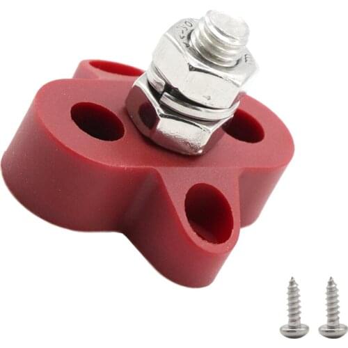 Nylon Glass Fiber Boat DC48V Heavy Duty Single Terminal Stud M8 Power Distribution Block Red