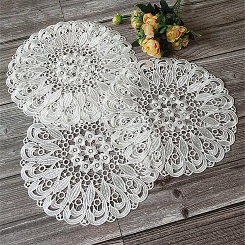 New white embroidery dining table placemat coaster lace table cloth cup holder Christmas coaster drink placemat kitchen