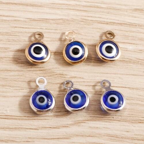 Bulk 60pcs/lot 7*10mm Evil Eyes Charms Pendants for Earrings Necklace Bracelet Crafts Gold Silver Color Women DIY Jewelry Gift