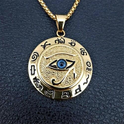 Ancient Egypt The Eye Of Horus Pendant Necklaces For Women And Men Gold Color Stainless Steel Round Jewelry Dropshipping