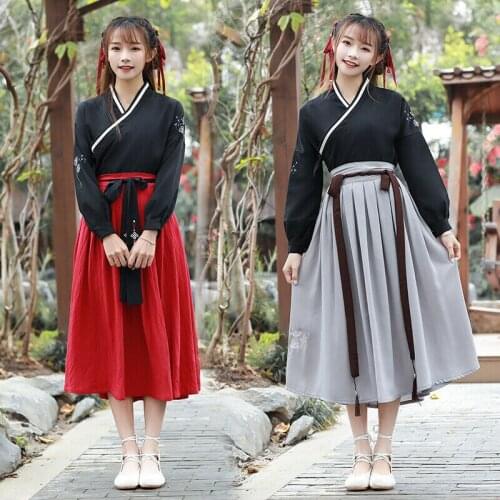 2021 Hot New Hanfu Womens Dress Tops Skirt Casual Chinese Dress Han Cosplay Ancient Costume Fresh Elegant Ancient Style Suit
