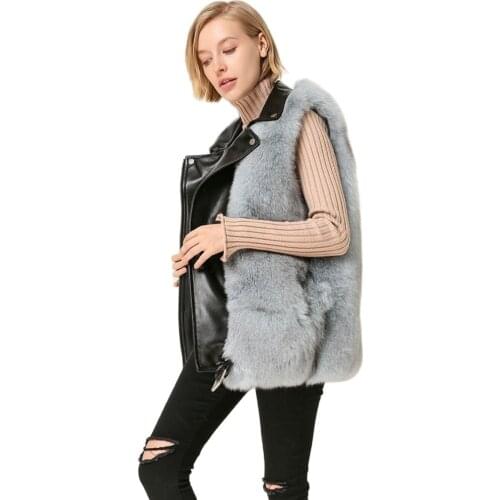 QIUCHEN PJ1863 New Arrival high quality real fox fur with real leather vest whole pelt fox fur coat fluffy dress