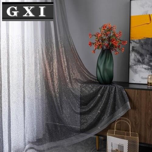GXI Luxury Gradient Gray Tulle Window Screen Gold Sequin Glitter Sheer Curtains for Living Room Voile Drapes