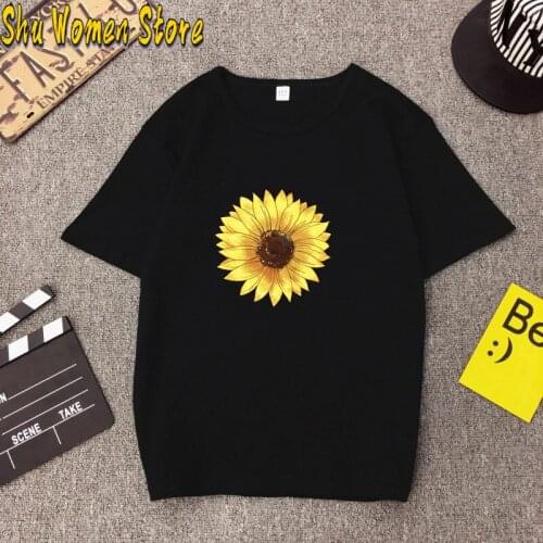 Sunflower Print Graphic Tees T-Shirt Women Aesthetic Short Sleeve T-shirt Cotton Summer Tops Women 2020 Clothing Camisetas Mujer