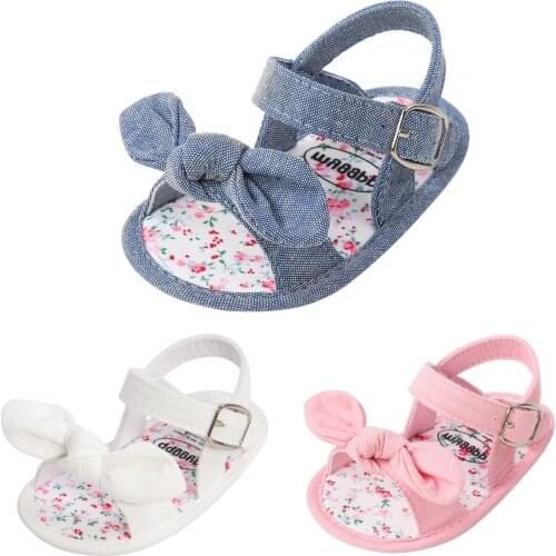 2021 Baby Girls Bow Knot Sandals Infant Anti-slip Flat Shoes Floral Printed Pattern Soft Sole First Walkers for Baby Girls