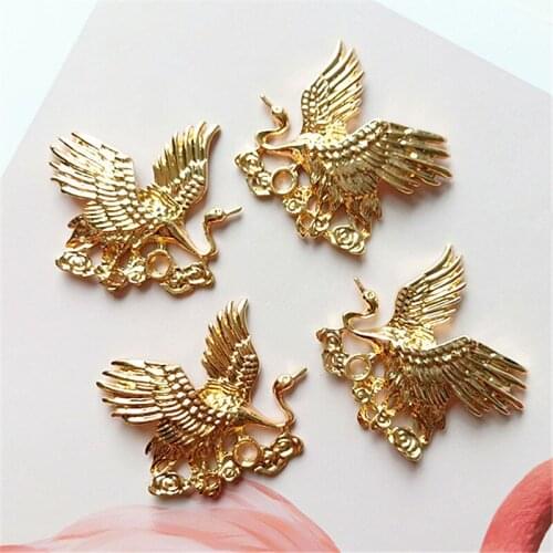 SEA MEW 5 PCS 35mm*40mm Fashion Metal Alloy KC Gold Crane Connectors Charm For Jewelry Making