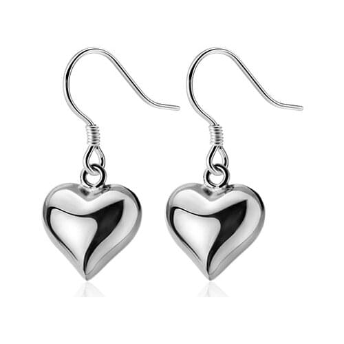 Authentic Real 100% 925 Silver Sterling Glossy Rounded Heart Love Piercing Hook Earrings Dangle Piercing C-G7423