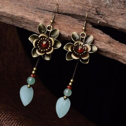 Yanting vintage flower earrings for women classic romantic women earrings natural aventurine beads pendant Christmas gift