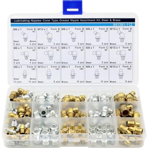 Lubricating nipples cone type,Grease Nipples Assortment,112 Pieces