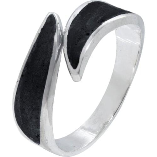 DARK DIAMOND®-Cross ring of authentic volcanic Lava and 925 sterling silver. Handmade in Spain. Adjustable