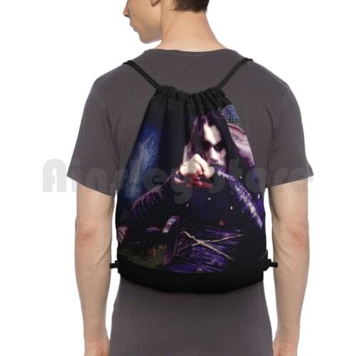 The Crow Backpack Drawstring Bags Gym Bag Waterproof Movies The Crow Brandon Lee Crow Goth Dark Tripy Trippy Acid Evil