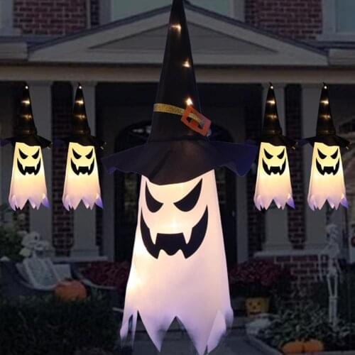 Halloween Decoration LED Flashing Light Gypsophila Ghost Festival Dress Up Glowing Wizard Ghost Hat Lamp Hanging Lantern Decor