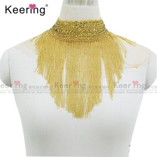 Waterfall dangling bodice applique jewelry collar patch For Wedding Dress WDP-108