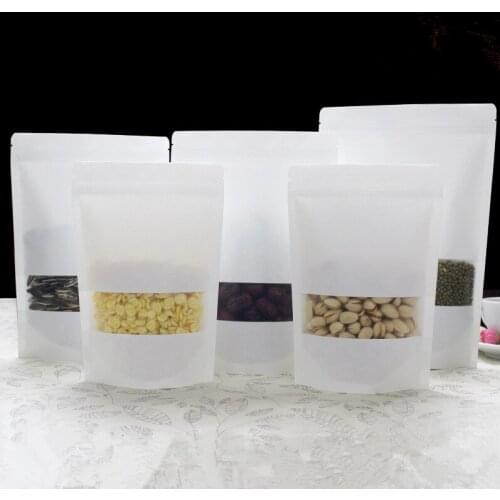 YTP198-8 20x30+5cm Thicken Stand Up White Kraft Paper Ziplock Bags for Coffee Nuts Snack Tea Packaging Storage Pouches with Fros