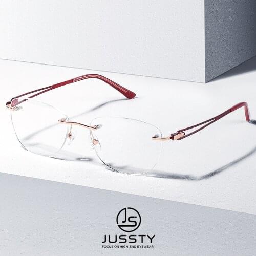 Rimless Cat Eye Prescription Glasses Frame Women Myopia Optical Eyeglasses Frame Female High End Korean Eyewear Custom Brand