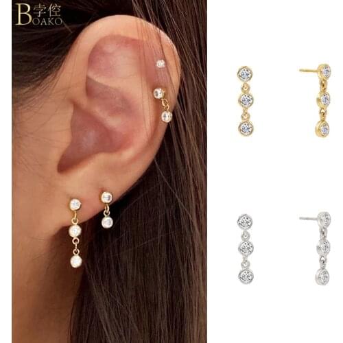 BOAKO Fashion Mujer Plata De Ley 925 Piercing Oreja Stud Earrings For Lovers' Couples Woman Men Party Long Pendientes Gifts