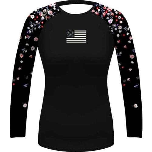 Add Your Flag Customized Women Sports Compression Diving Bjj Rash Guard Fitness Athletic Tops