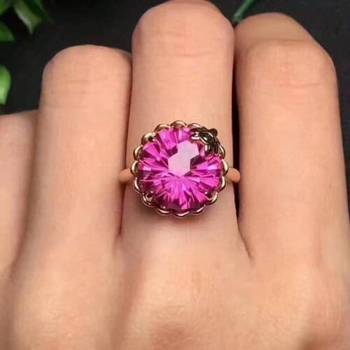 Natural 10*10mm Fireworks pink topaz Ring Natural gemstone Ring S925 silver elegant round wave Pretty womens wedding jewelry