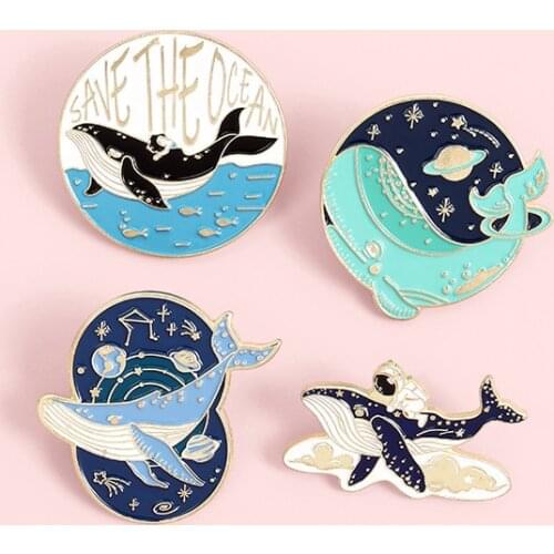 Universe cartoon alloy enamel pin astronaut space whale adventure ocean badge lapel fashion space pin jewelry gift for friends