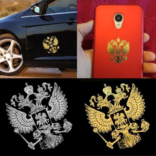 Gold Crests of Russia Nickel Metal Car Car Stickers Decals Russian Federation Eagle Emblem for Car Styling Laptop Sticker Decor