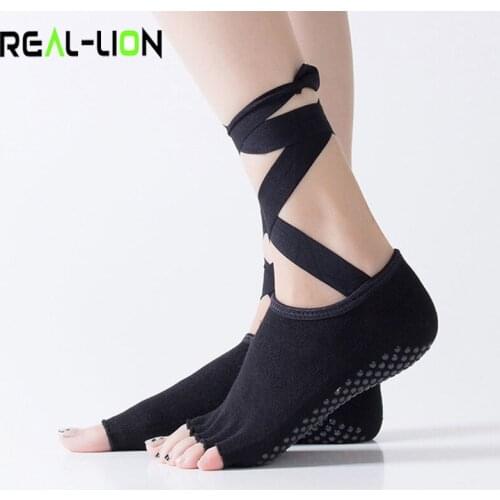 1 Pair Women Yoga Socks Bandage Pilates Ballet Finger Socks Anti slip Silicone Fitness Sport Socks Cotton Massage Free Size