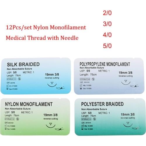 12PCS Hot Needle Suture Monofilament Non-injured Medical Thread Suture for Medical Surgical Suture Practice Kit 2.0/3.0/4.0/5.0