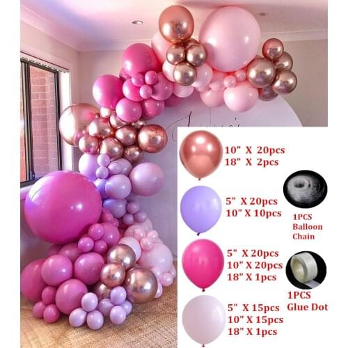 126pcs Hot Pink Chrome Rose Gold Balloon Arch Garland Wedding Birthyday Baby Shower Party Background Decor Globos Kids Toys