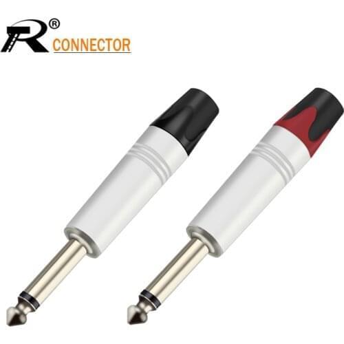 2Pcs Aluminum 6.35mm mono sophomore core 6.35 amplifier microphone plug 6.35mm jack plug 6.5mm connector mono audio plug jack