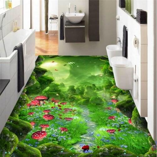Large custom flooring original forest dream mushroom 3D floor painting bathroom home decoration photo wallpaper mural Beibehang