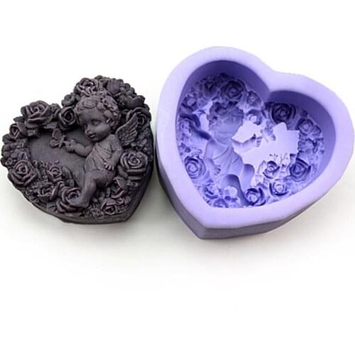3D Rose Angel Craft Art Silicone Soap Mold Diy Cupid Chocolate Resin Clay Candle Molds Heart Shape Handmade Soap Form S0214TS