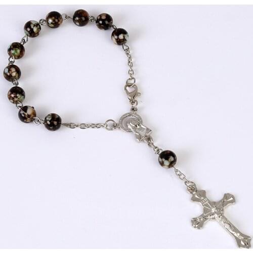 48 pieces crystal beads bracelet central rosary virgin mary sacred heart guadalup saint heart jesus holy religion icon