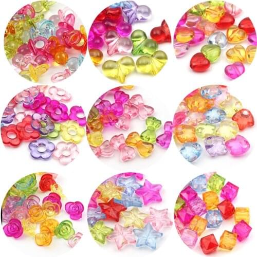 Acrylic Spacer Beads Heart/Flower/Five-pointed Star Transparent Mix Color Pendants For Jewelry Making DIY Supplies Wholesale