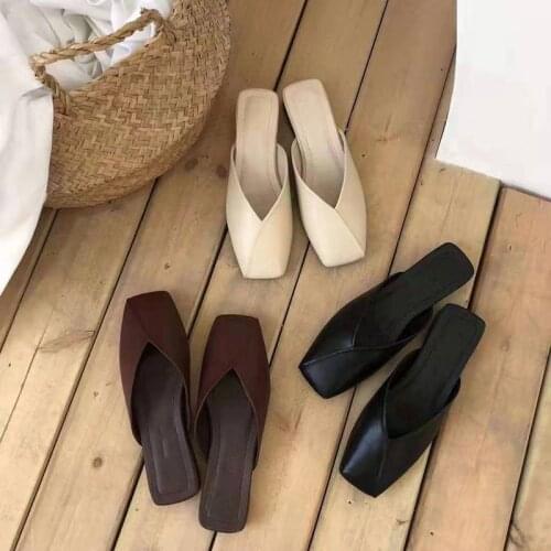 Bailamos Brand 2021 Summer Women Slippers Low Heel Fashion Sandals Square Toe Mules Shoes Casual Outside Drags Slides