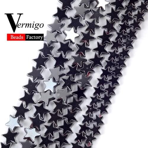 Free Shipping Black Hematite Flat Pentagram Stra Diy Accesories Beads Natural Stone Charm Beads For Jewelry Making Bracelet 15"