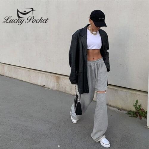 Women Summer Solid Color Loose Cotton Hole Wide Leg Pants Ladies Casual Gray Drawstring Trousers Female Hip Hop Long Pant ML53
