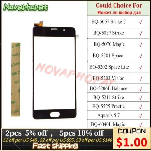 Novaphopat Black Touch Screen For BQ 6040L 5.7 5525 5211 5206 5203 5202 5201 5070 5037 5057 Glass Sensor Digitizer Front Panel