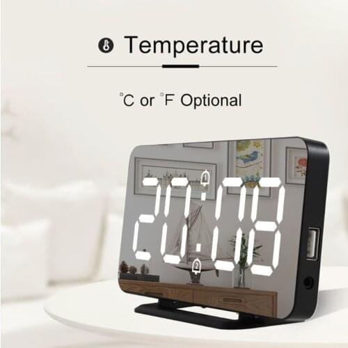 Digital Mirror Alarm Clock Wall Clock LED Temperature Display Snooze Clock